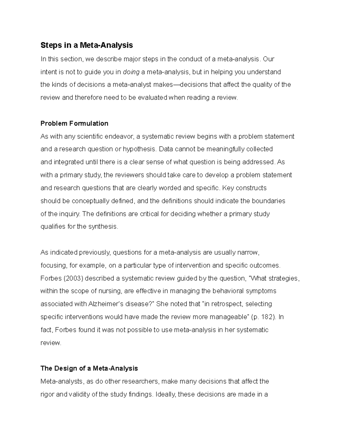 Steps in a Meta-Analysis - Our intent is not to guide you in doing a ...