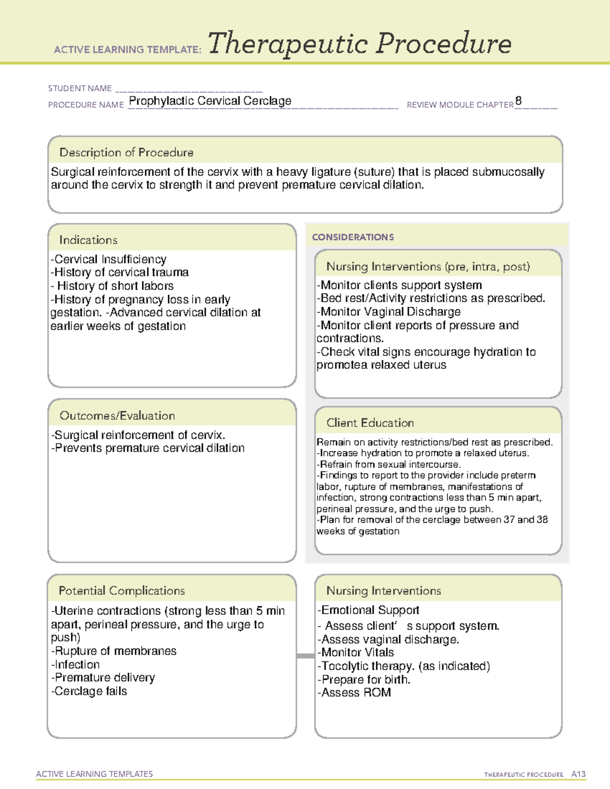 Ch 8 Concept Map - Prophylactic Cervical Cerclage - ACTIVE LEARNING ...