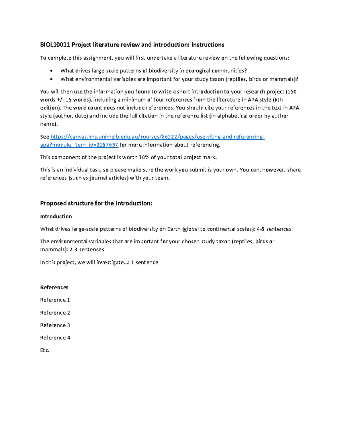 Project introduction instructions and template - BIOL10011 Project ...