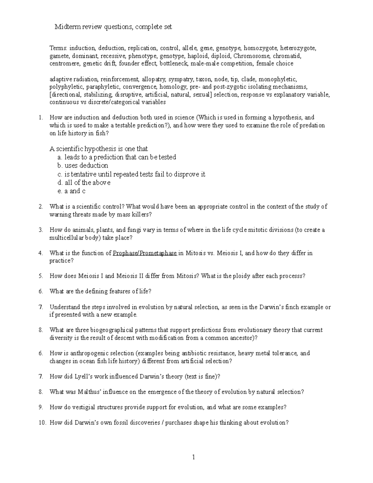 Review questions for first midterm S19 - Midterm review questions ...