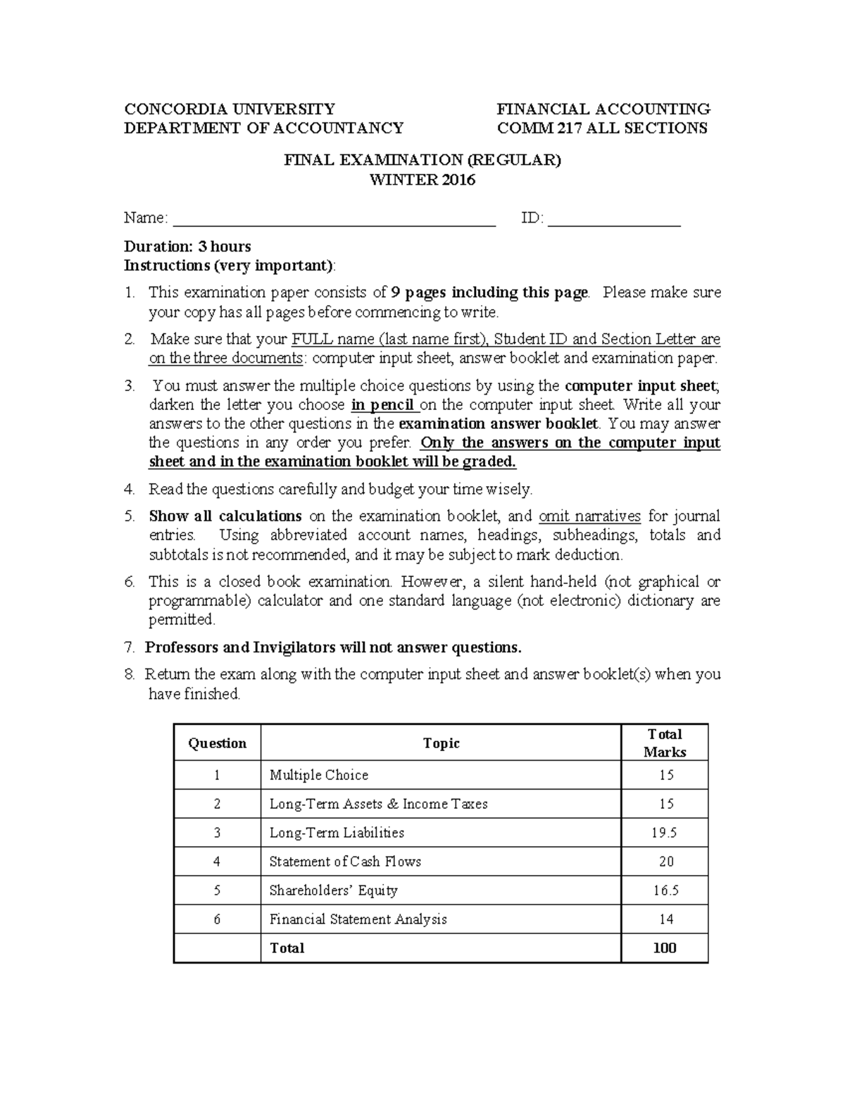Sample/practice Exam 2016, Questions And Answers - CONCORDIA UNIVERSITY ...