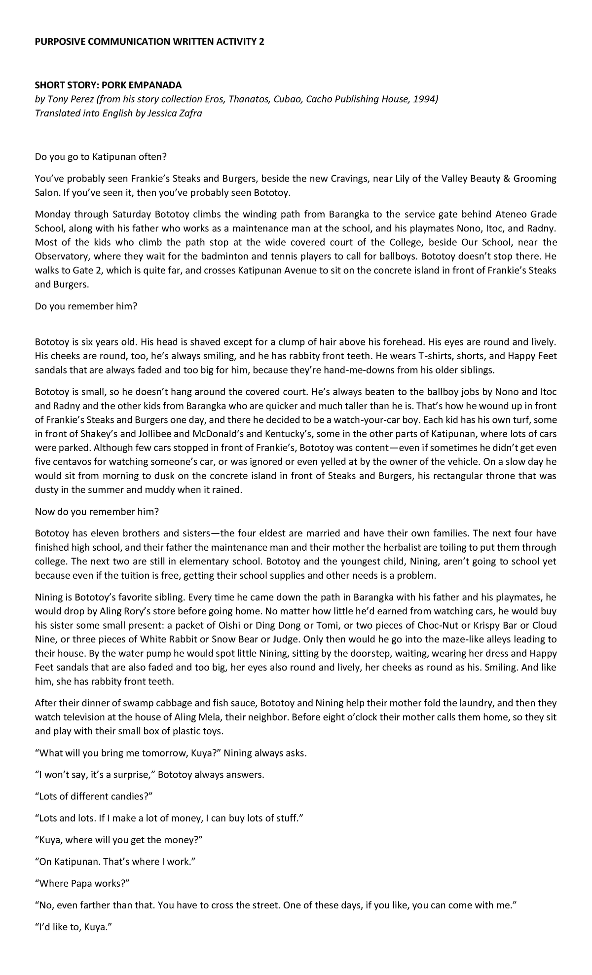 PORK Empanada Literature PURPOSIVE COMMUNICATION WRITTEN ACTIVITY 2