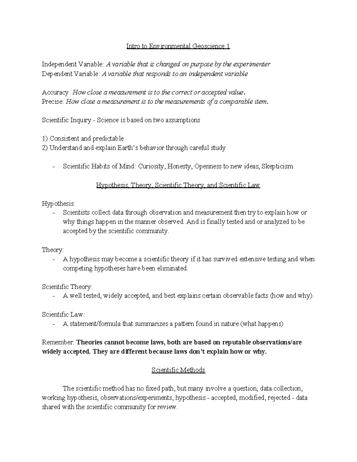 Env. Geoscience S1 Notes - 1 - Intro to Environmental Geoscience 1 ...
