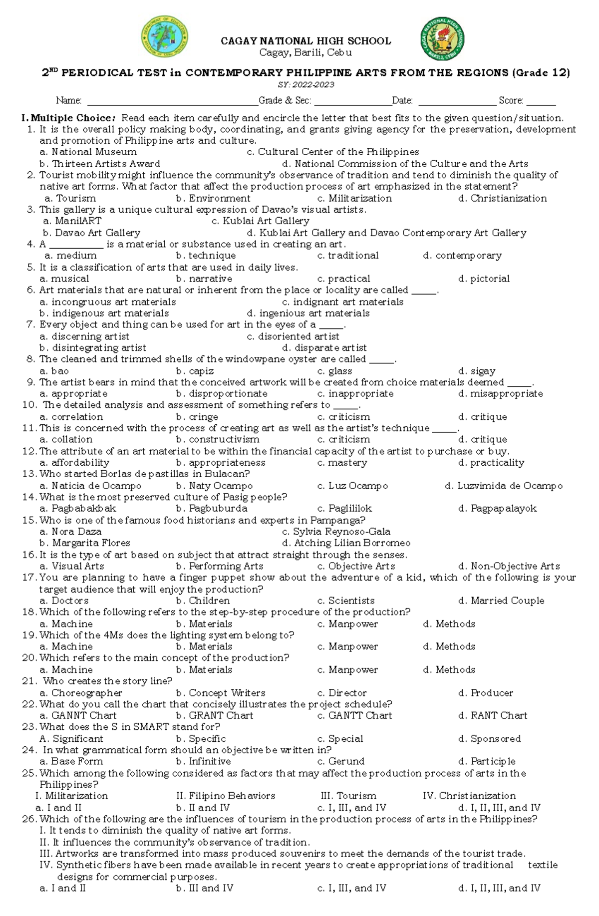 Cpar-12-2nd-quarter-summative-test-2022 Compress - CAGAY NATIONAL HIGH ...