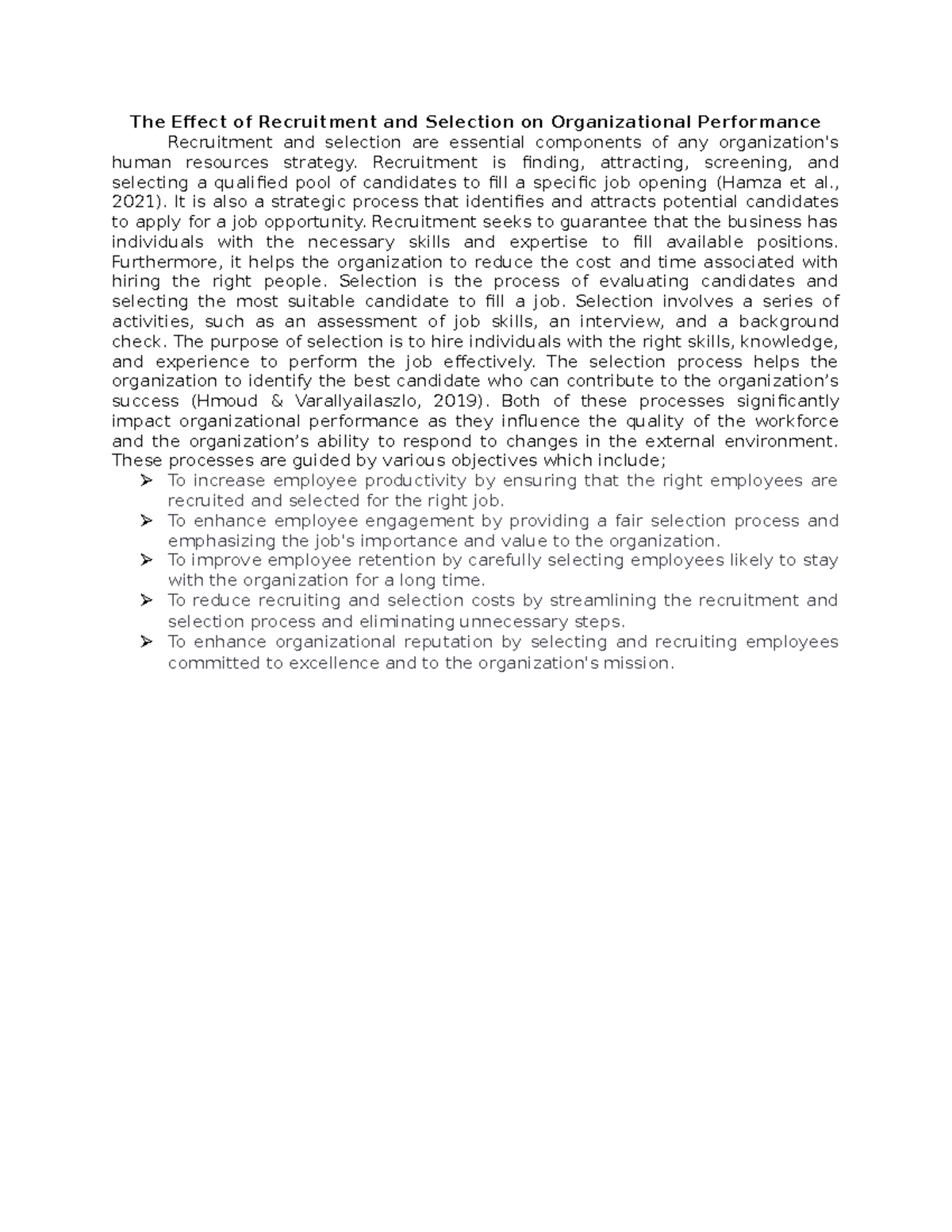 The Effect of Recruitment and Selection on Organizational Performanc ...