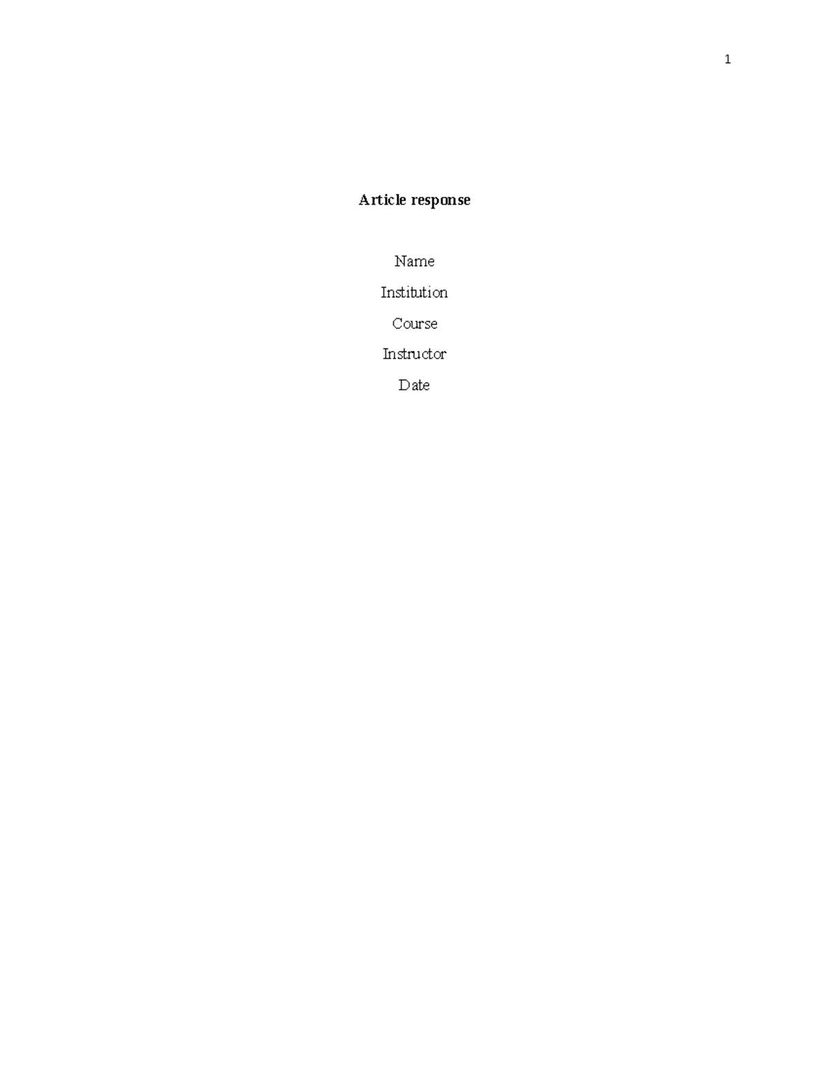 Autism 2 - perfect - Article response Name Institution Course ...