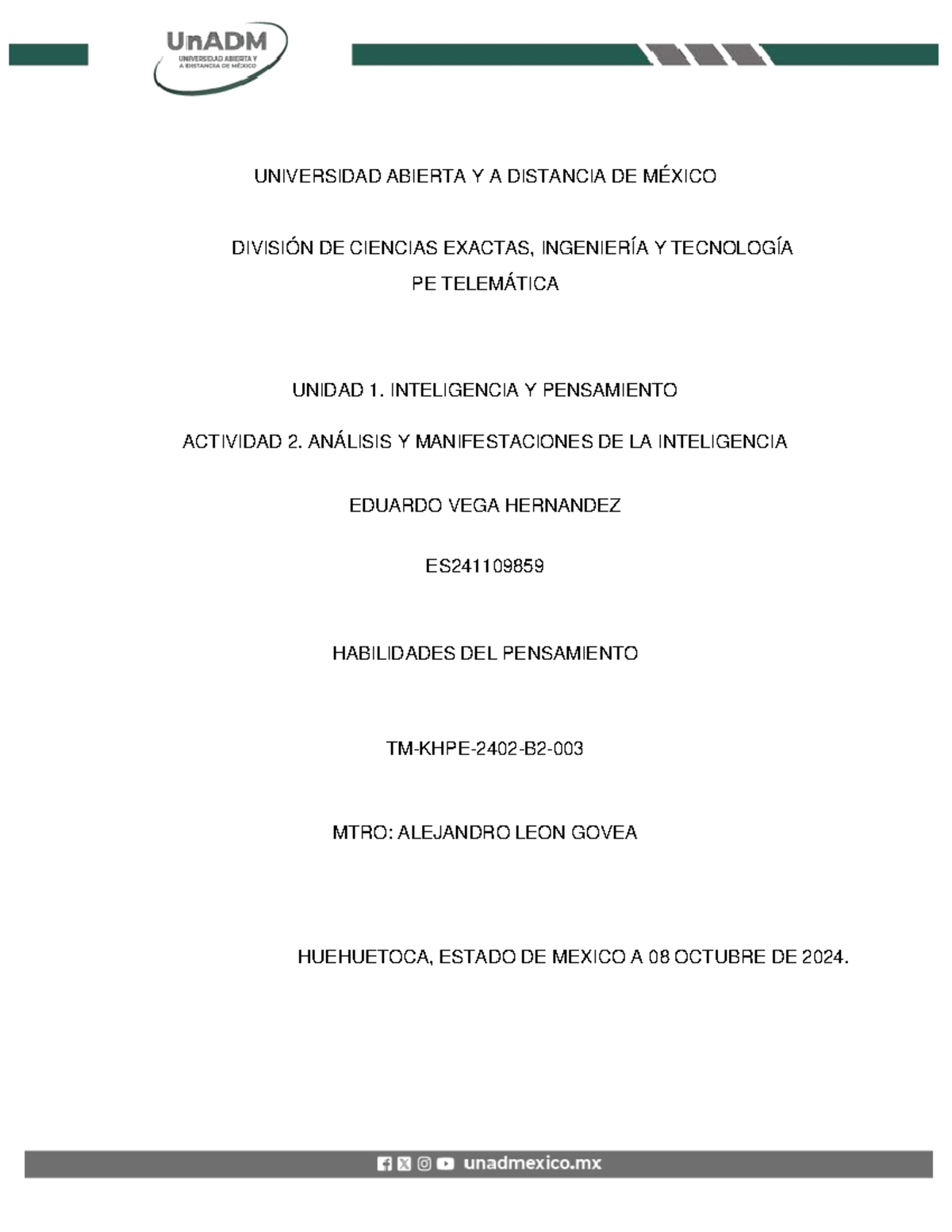 KHPE U1 A2 EDVH - Es la evidencia de aprendizaje - UNIVERSIDAD ABIERTA ...