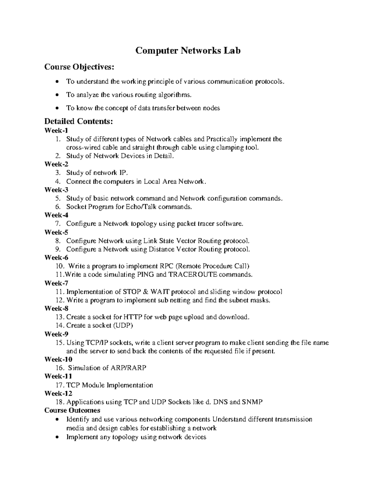 Computer Networks Hindi Computer Networks Lab Course Objectives To