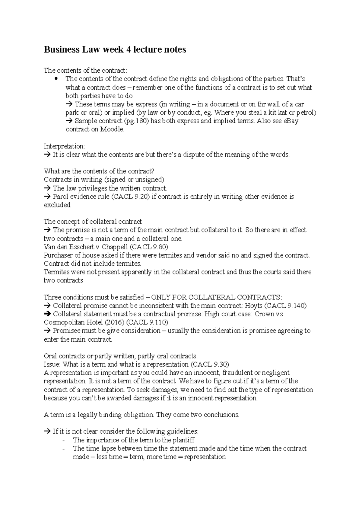 Business Law week 4 lecture notes - Business Law week 4 lecture notes ...