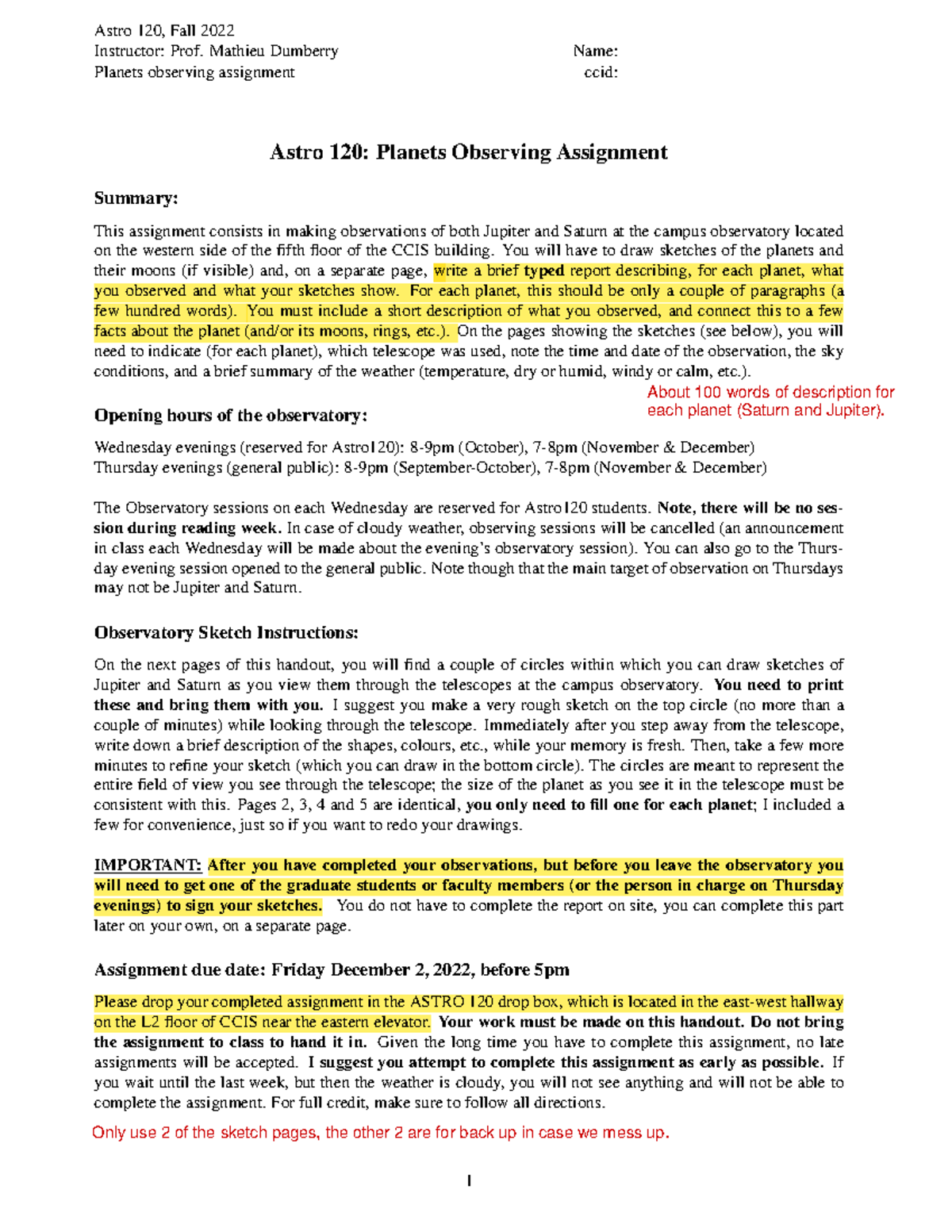 Jupiter Saturn Obs - Prof Mathieu Dumberry Observation Assignment ...