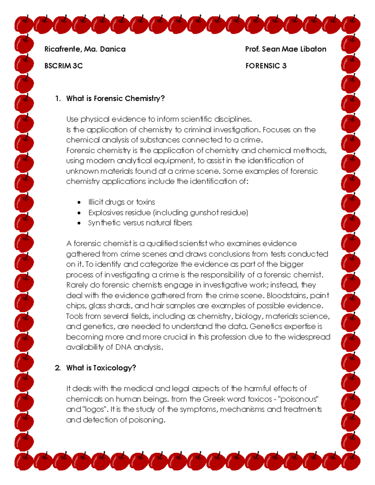 Forensic 3 - LECTURE - Ricafrente, Ma. Danica Prof. Sean Mae Libaton ...