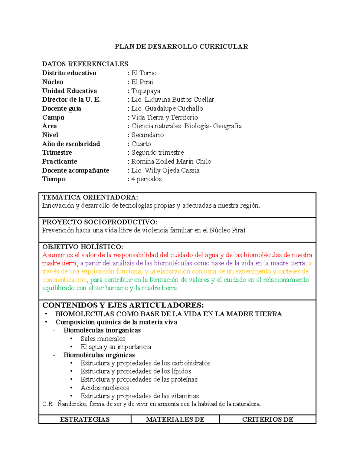 ZOI-PDC 4TO 2 Dotrim - ejemplo de planificación curricular - PLAN DE ...
