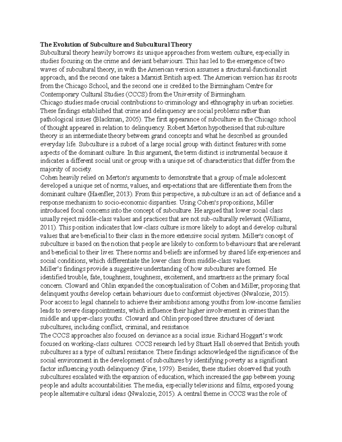 The Evolution of Subculture and Subcultural Theory - The Evolution of ...
