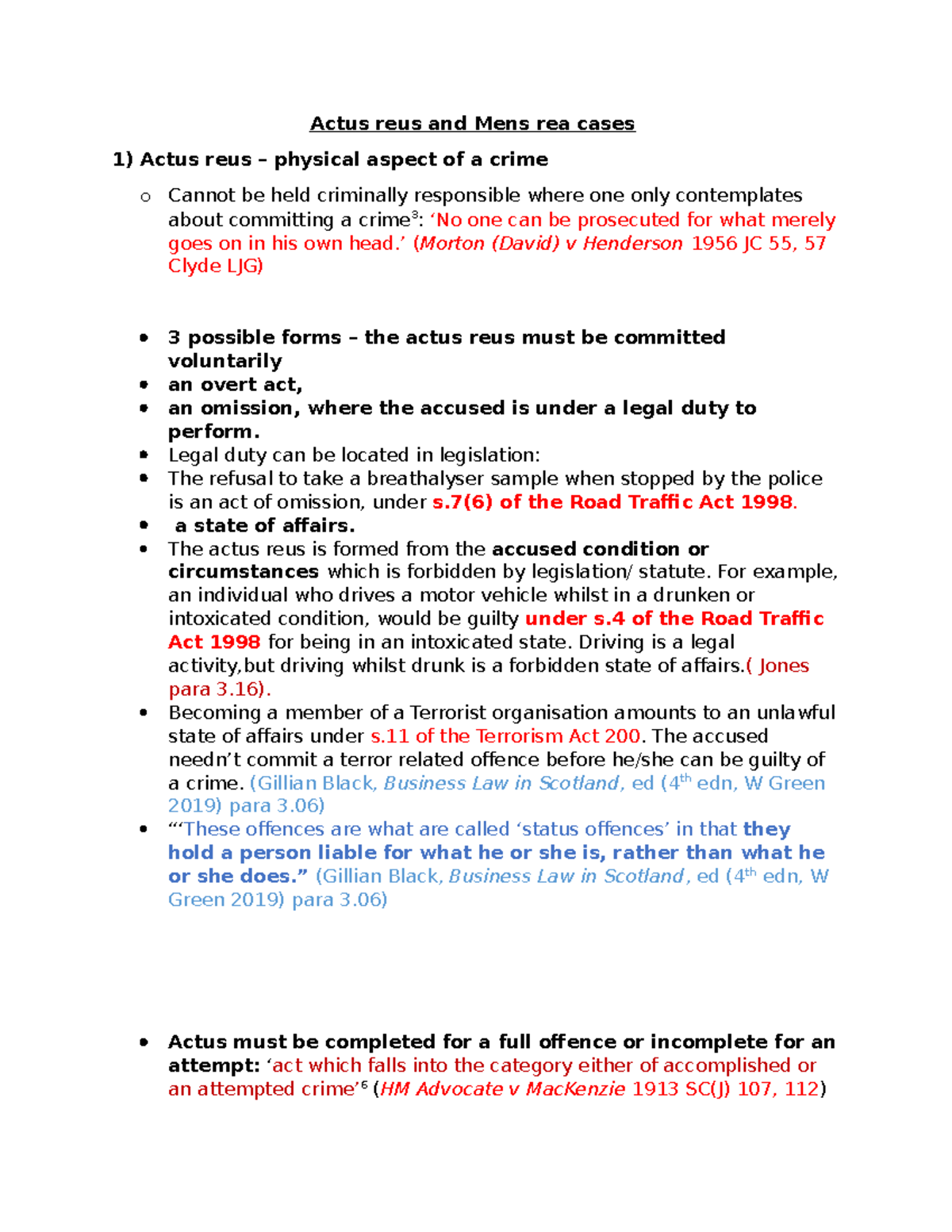 Actus reus and mens rea revision notes - Actus reus and Mens rea cases ...