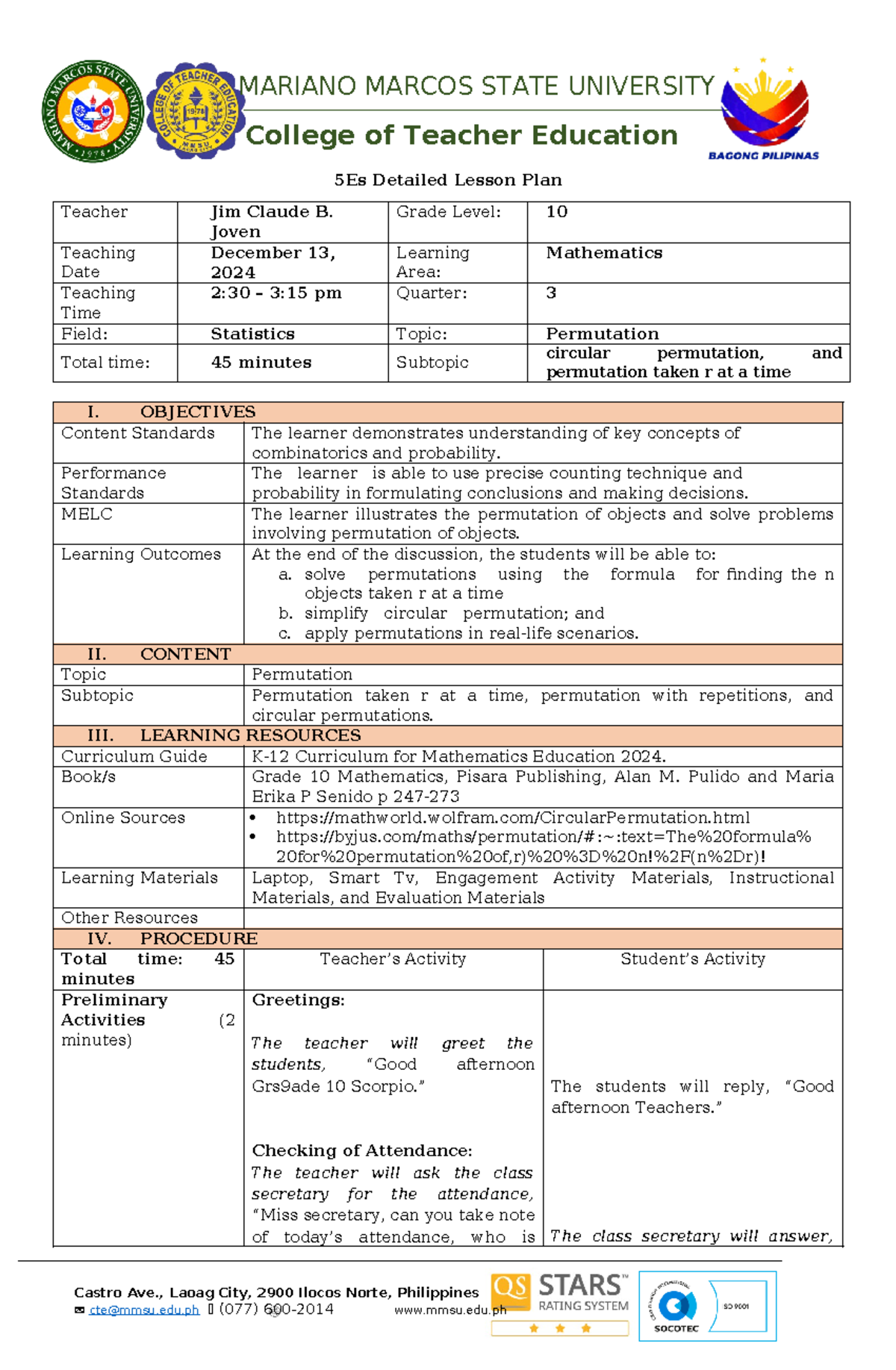 Demo teaching lesson plan - College of Teacher Education Castro Ave ...