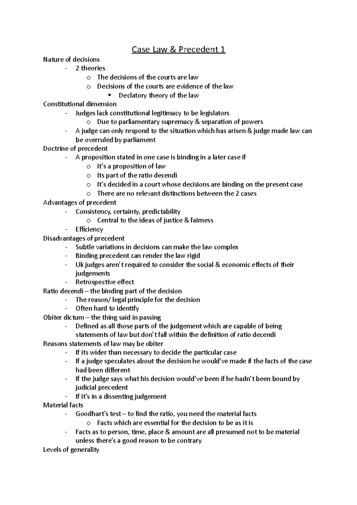 Case Law and precedent 1 Case Law & Precedent 1 Nature of decisions