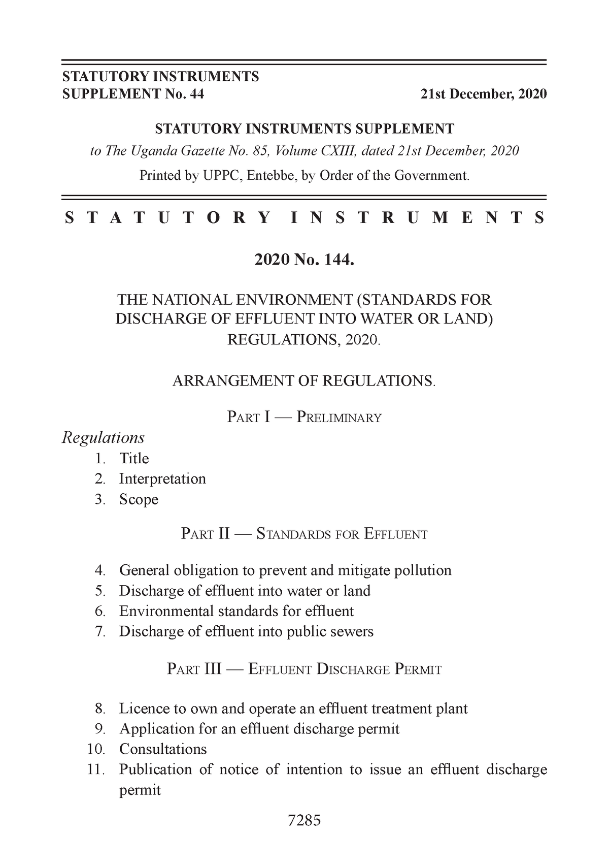 National Environment (Standards for Discharge of Effluent into Water or ...