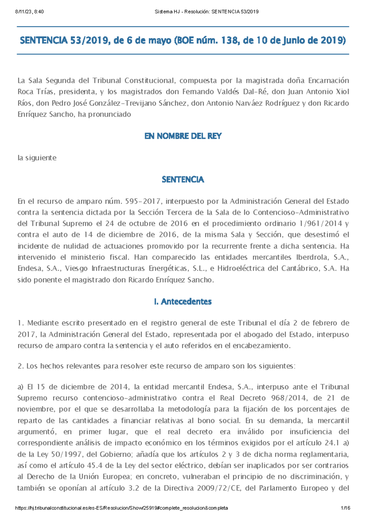 Sentencia 53 2019 - SENTENCIA 53/2019, de 6 de mayo (BOE núm. 138, de