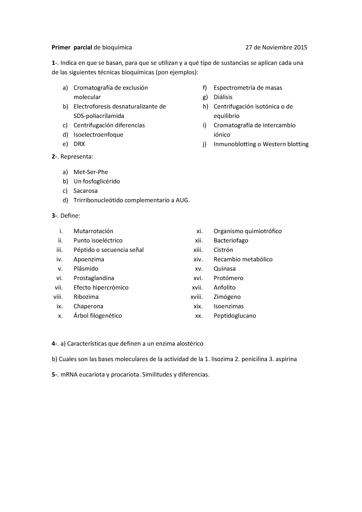 Parciales De Bioqui Mica 2015 - Primer Parcial De BioquÌmica 27 De ...