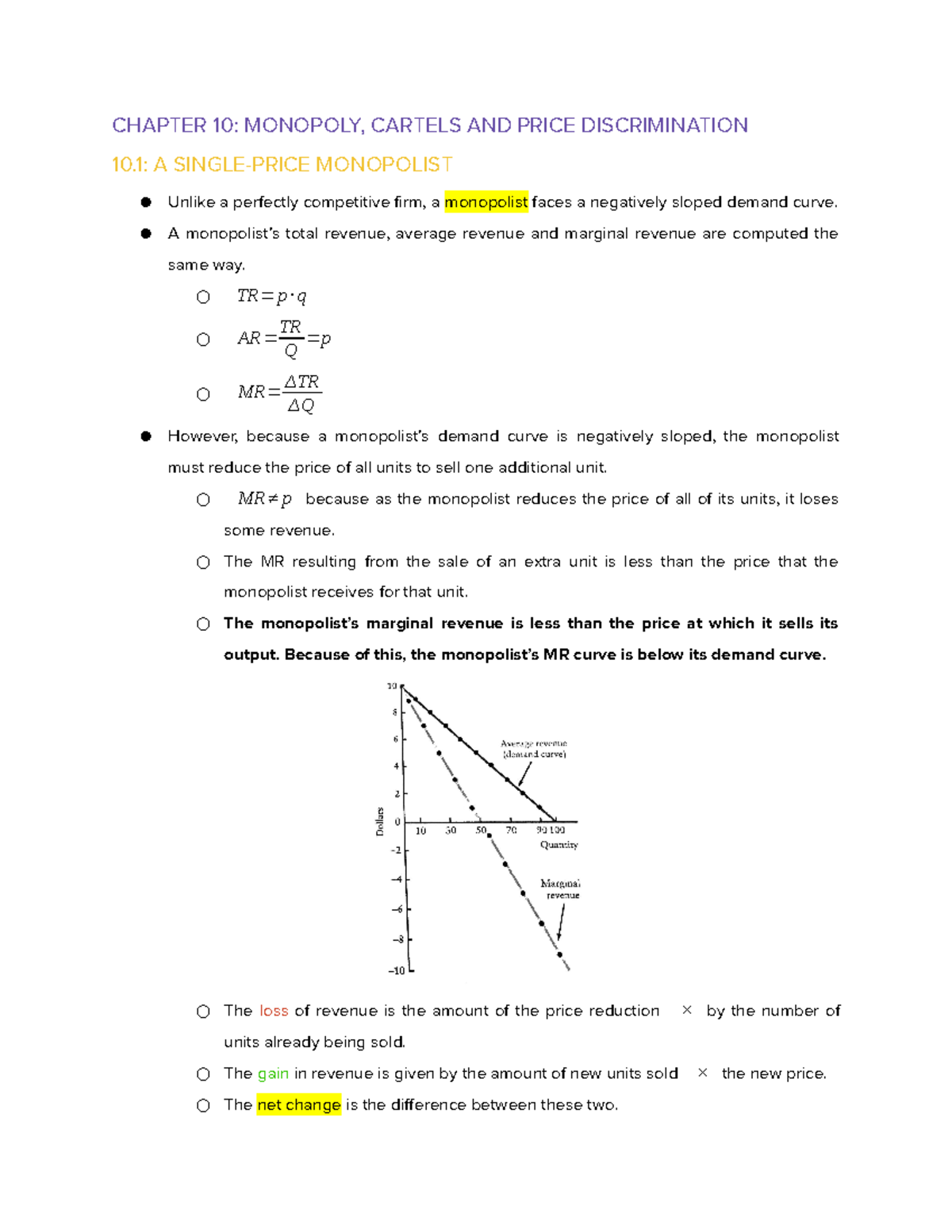 Chapter 10 Monopoly Cartels & Price Discrimination CHAPTER 10