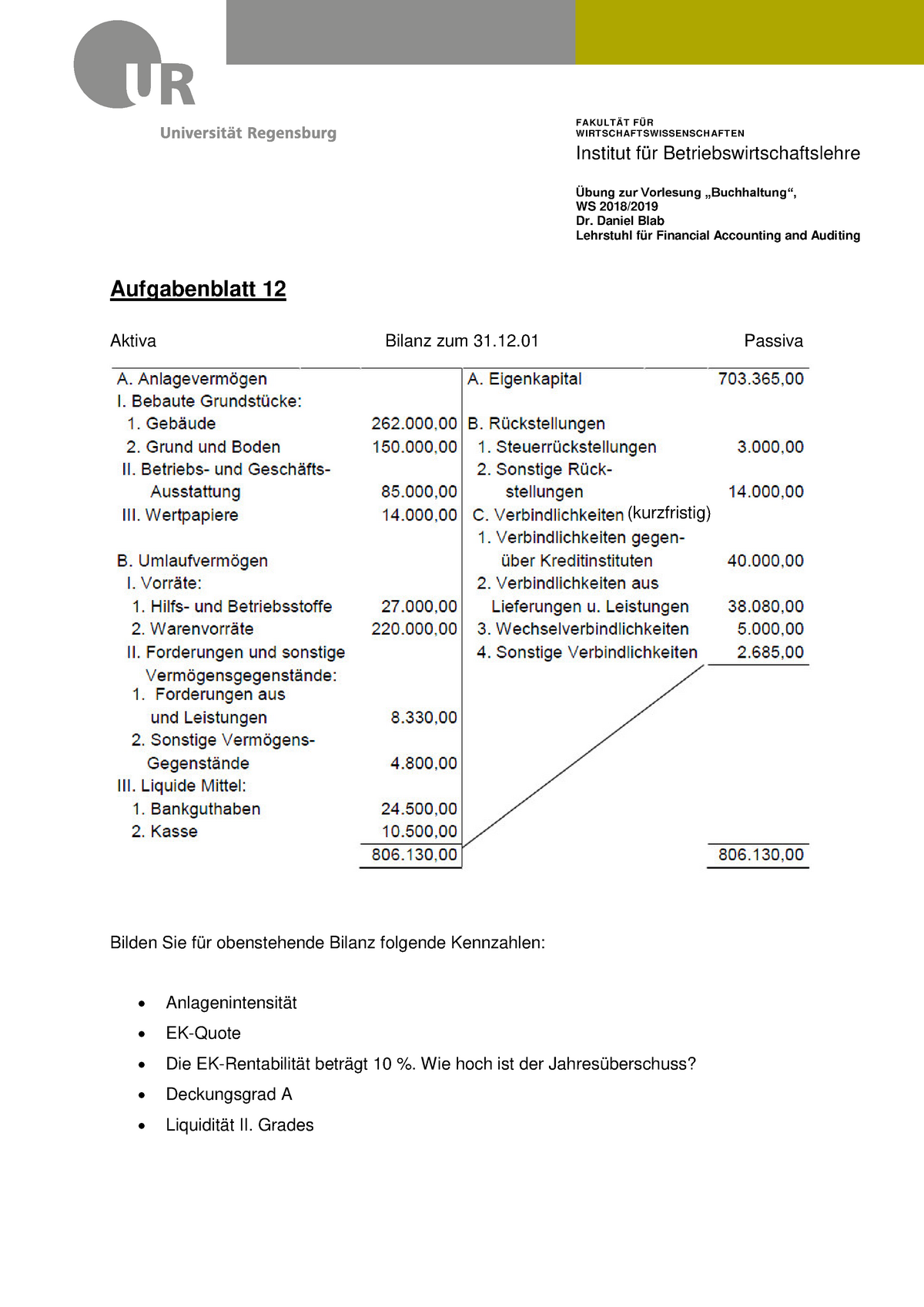 Buchhaltung Musterklausur - FAKULT ÄT FÜR WIRT SCHAFT SWISSENSCH AFT EN ...