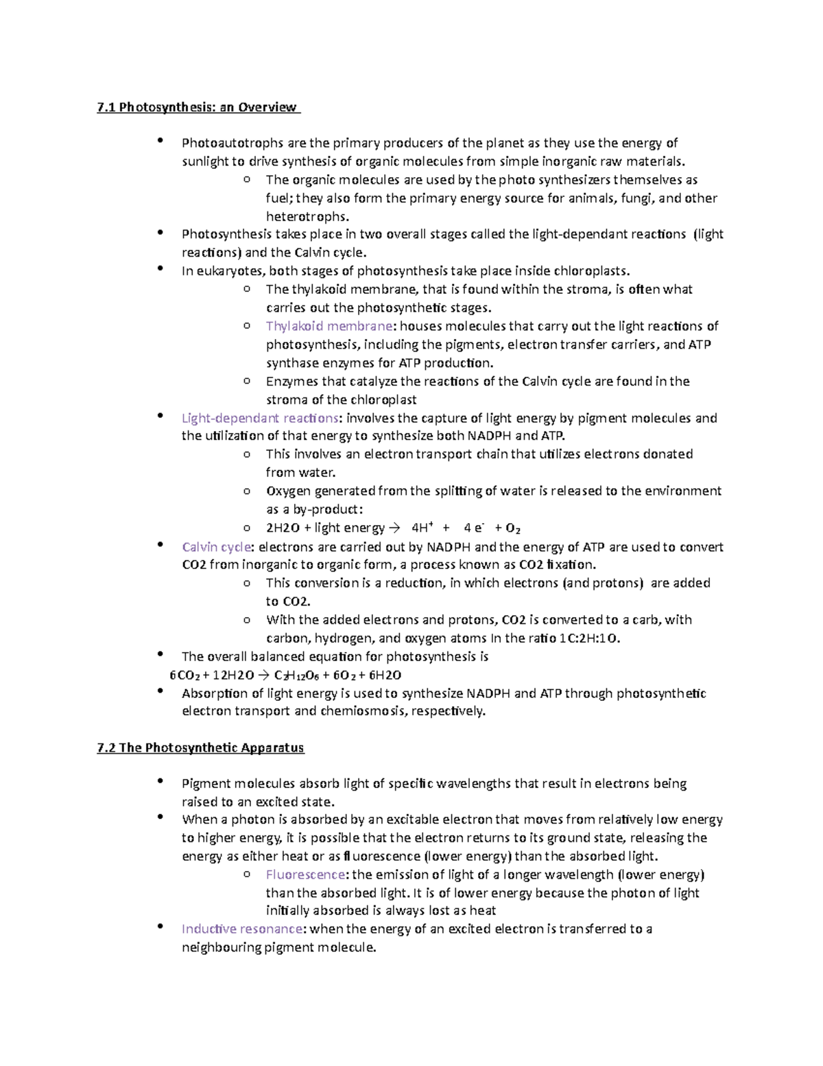 Chapter 7 bio 204 - Lecture notes 7 - 7 Photosynthesis: an Overview ...