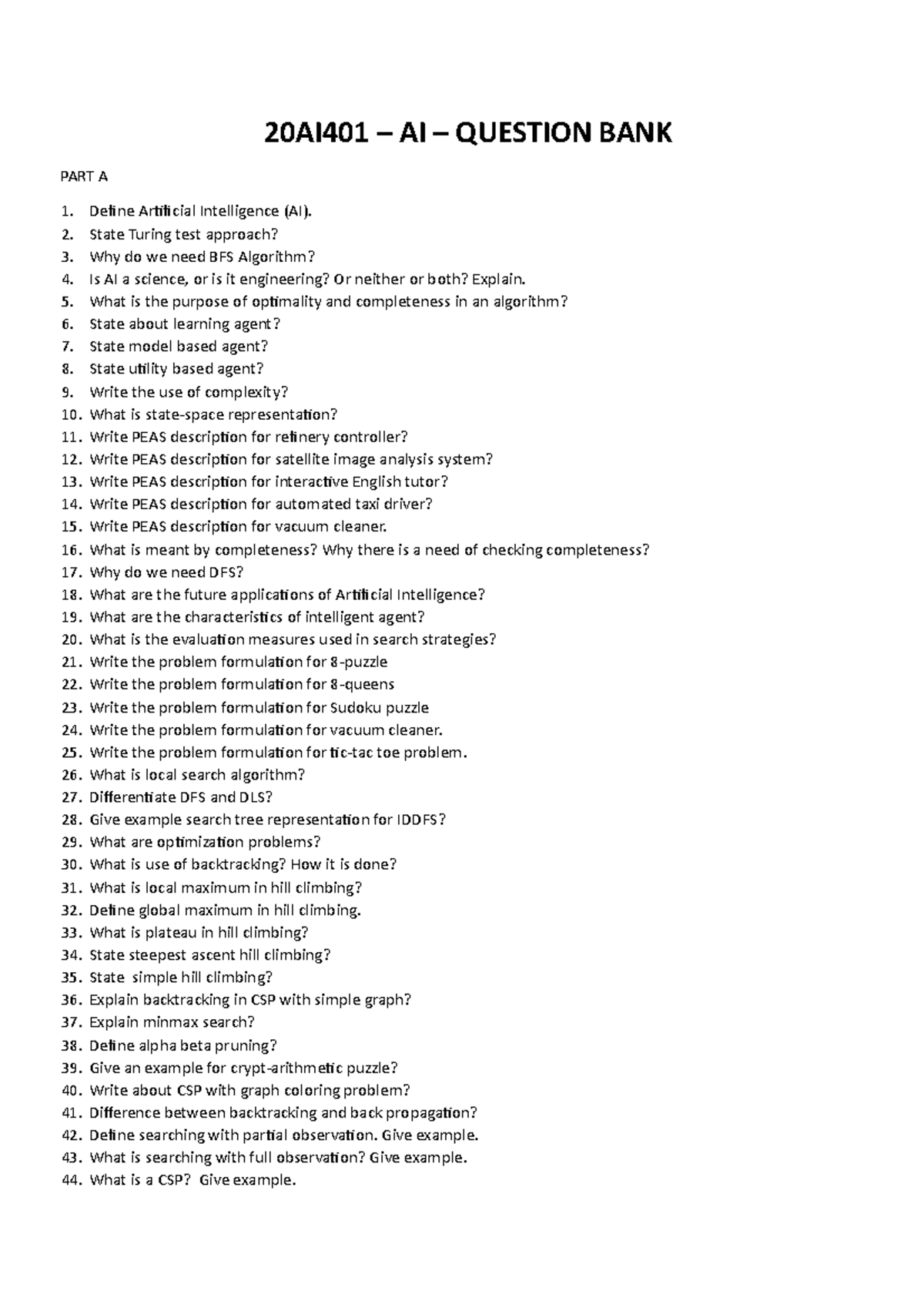 AI Question BANK NEW Computer Science is the study of computing