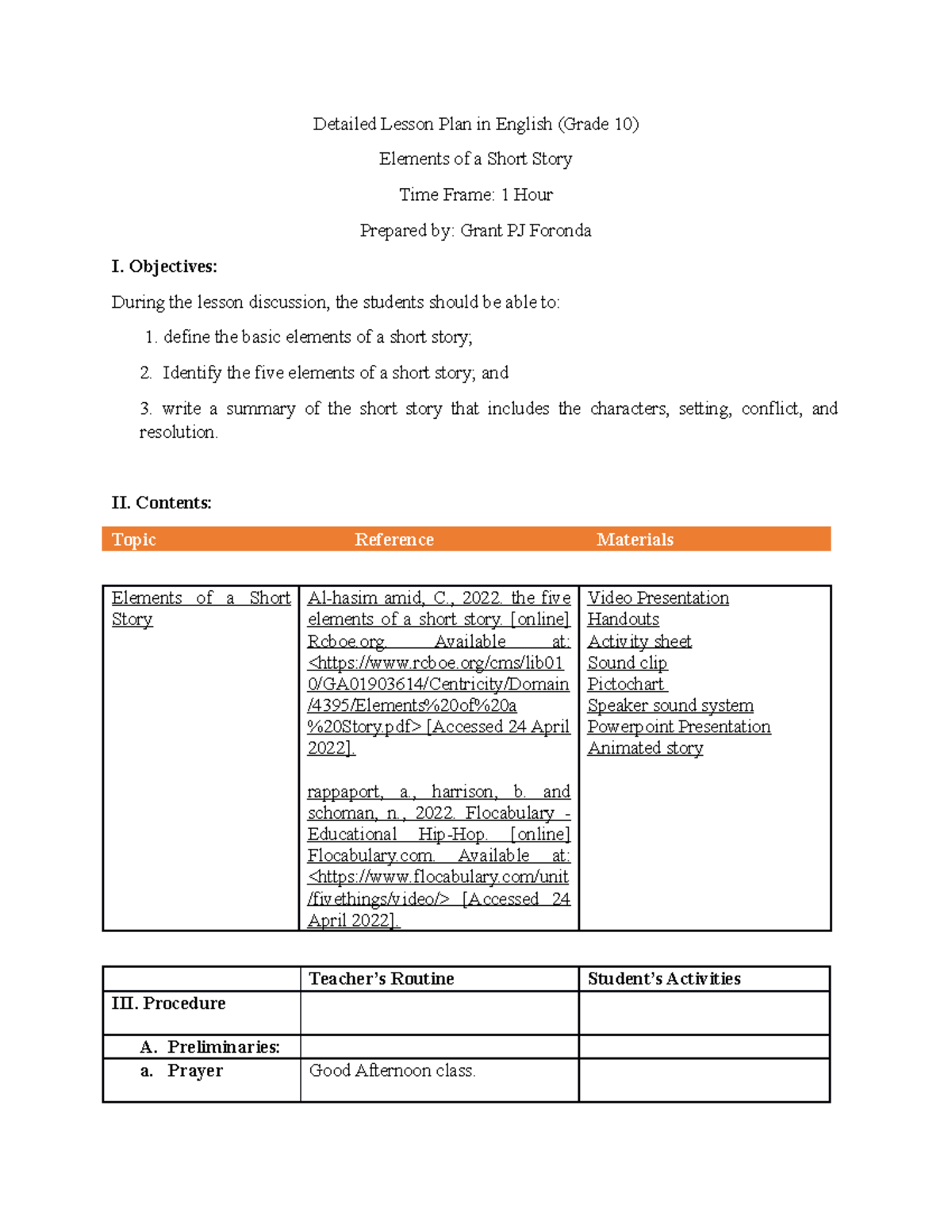 Dlp Elementf Of A Short Story Detailed Lesson Plan In English Hot Sex Picture 1404