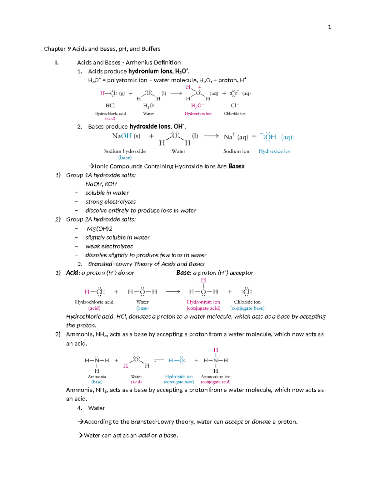 Chapter 9 Acids and Bases - Chapter 9 Acids and Bases, pH, and Buffers ...