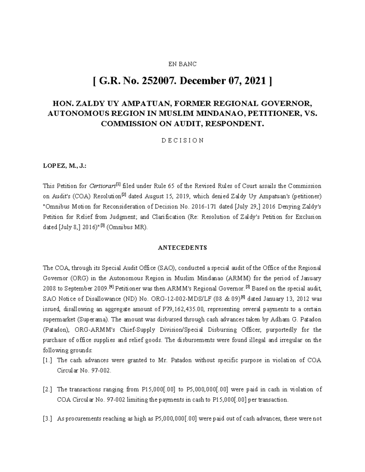 Ampatuan vs COA - case digest - EN BANC [ G. No. 252007. December 07 ...