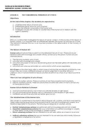 Ethics Lesson-1 Preliminary- Chapter-2 - HUM 2 Ethics 1 ST SEMESTER AY ...