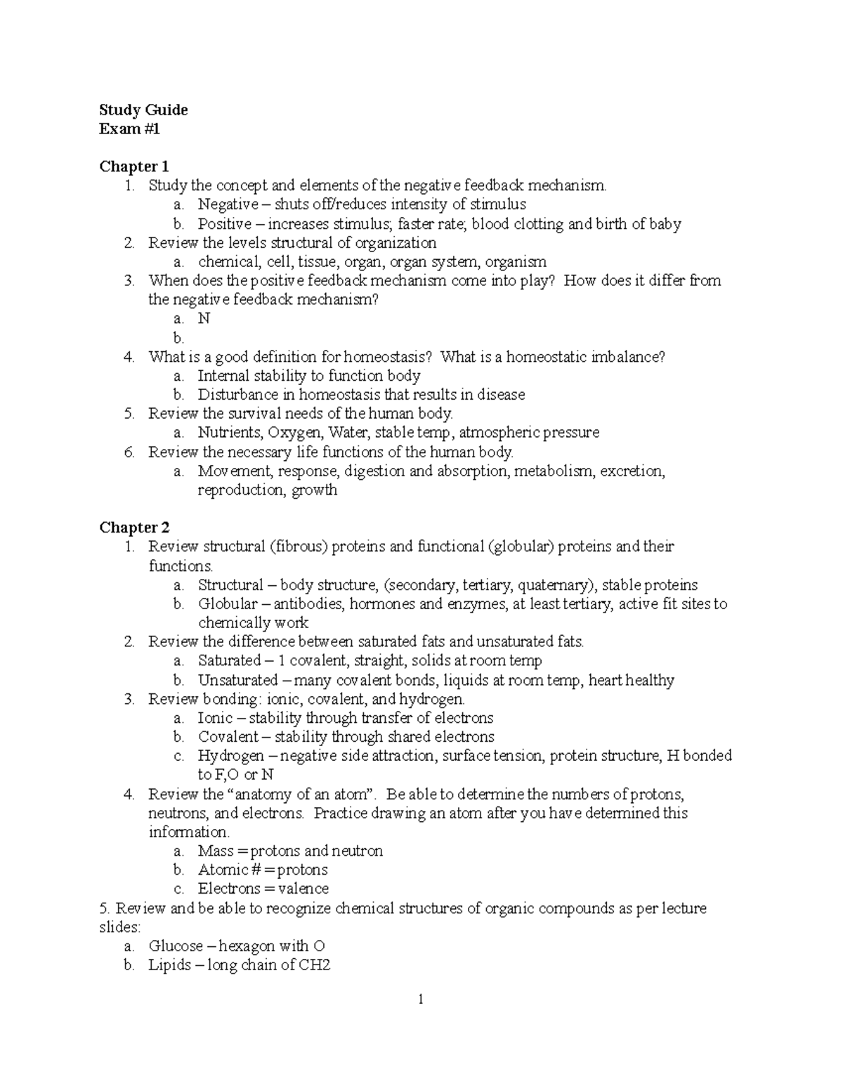 Biol 124 Exam 1 Study Guide - Study Guide Exam # Chapter 1 1. Study The ...