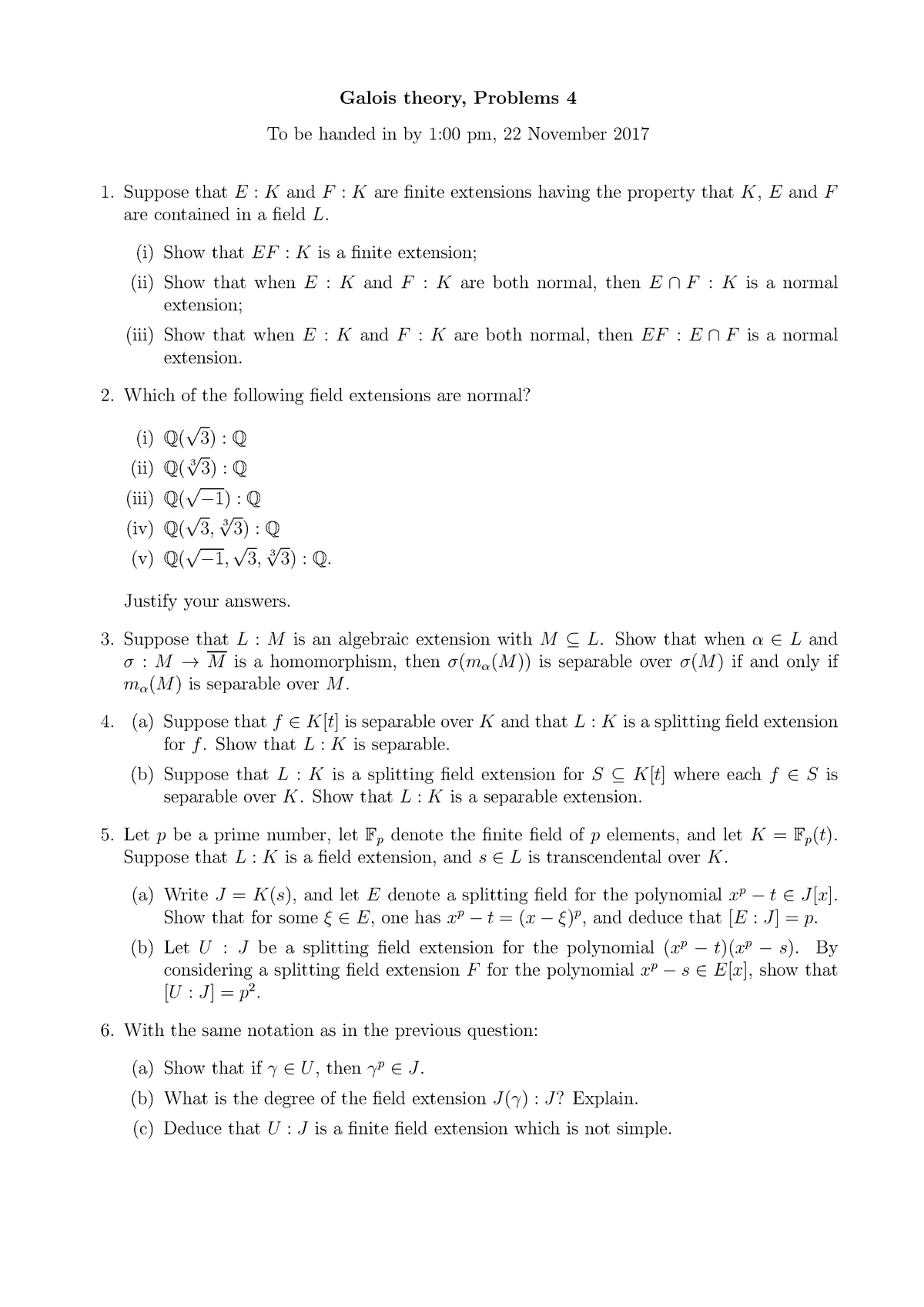 Mathm2700 17 18 Homework 4 Galois Theory University Of Bristol Studocu