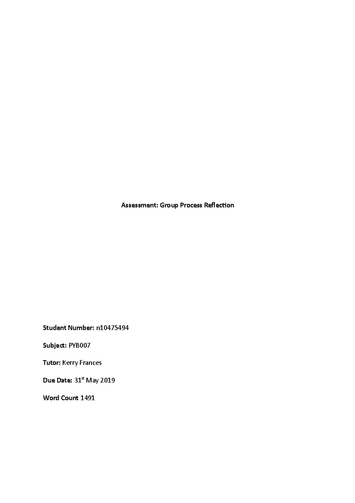Group Process Reflection - Assessment: Group Process Reflection Student ...