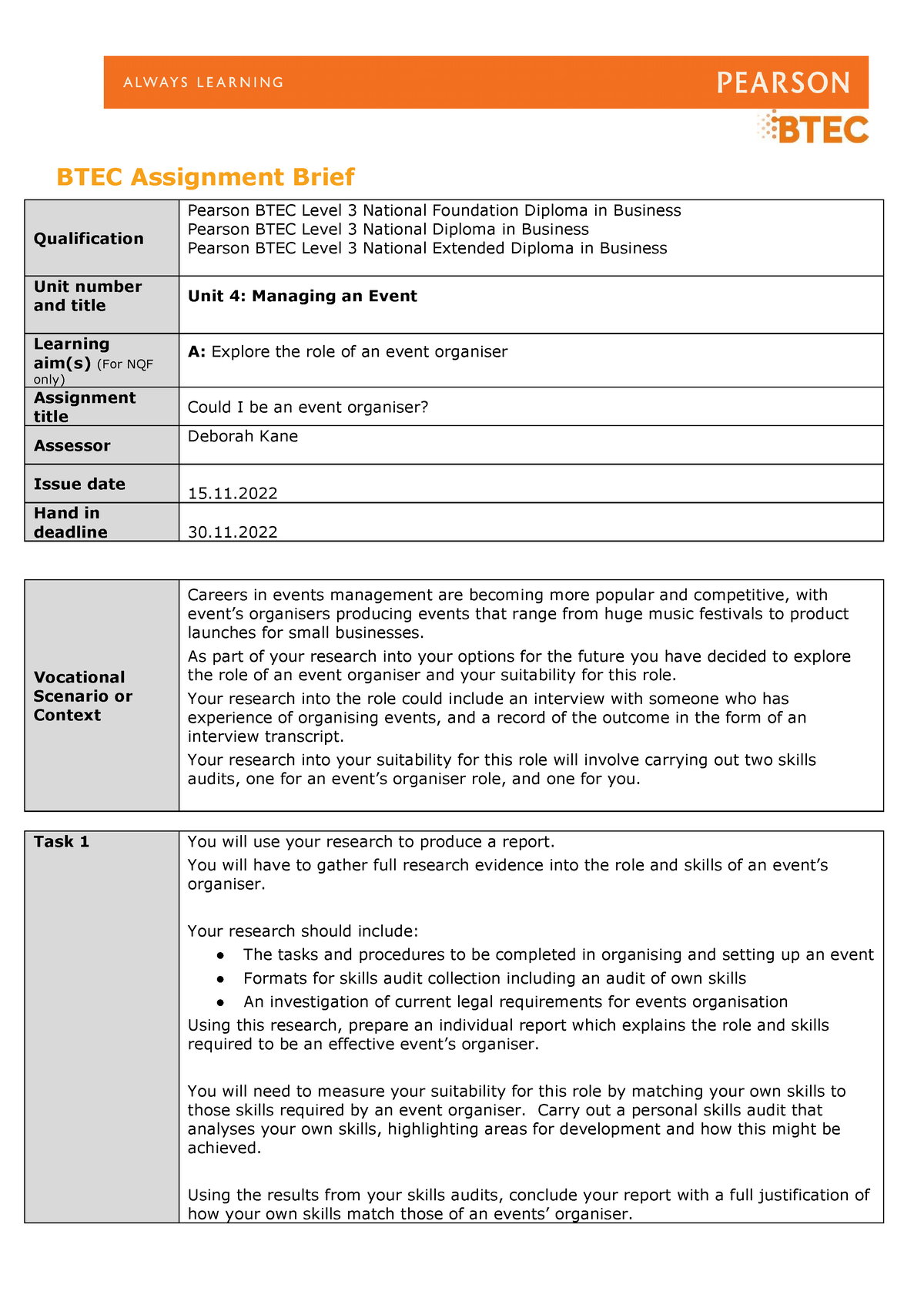 btec iv of assignment briefs