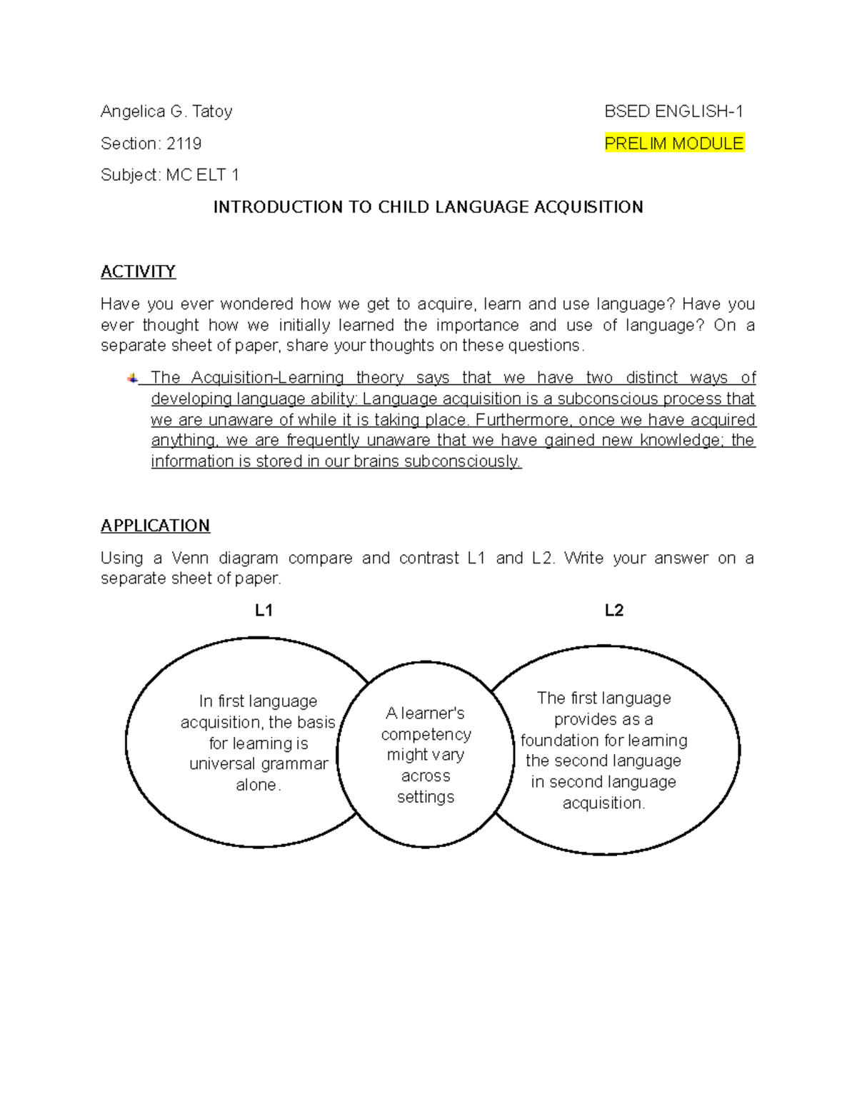 Tatoy, Angelica-MC ELT1 answer key for - Business Administration Major ...