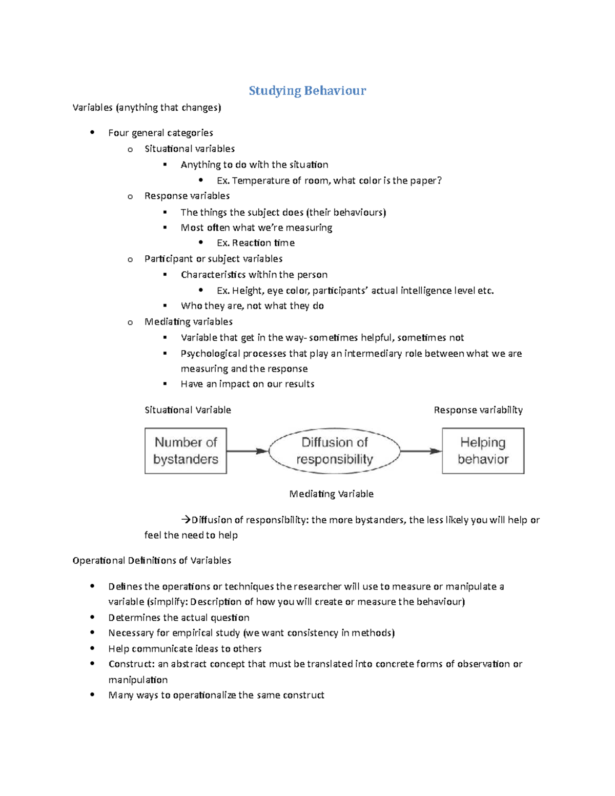 Chapter 4- Studying Behaviour - Studying Behaviour Variables (anything ...