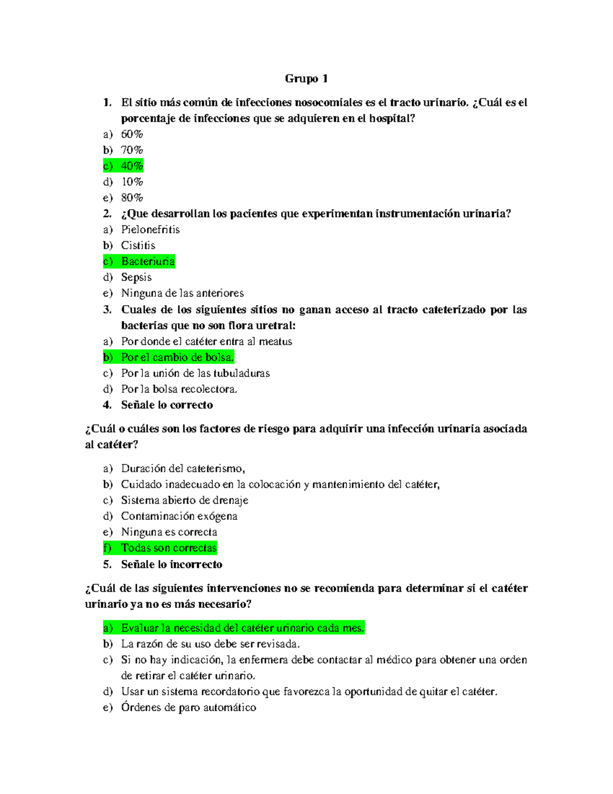 Cuestionario Bioseguridad - Grupo 1 El Sitio Más Común De Infecciones ...