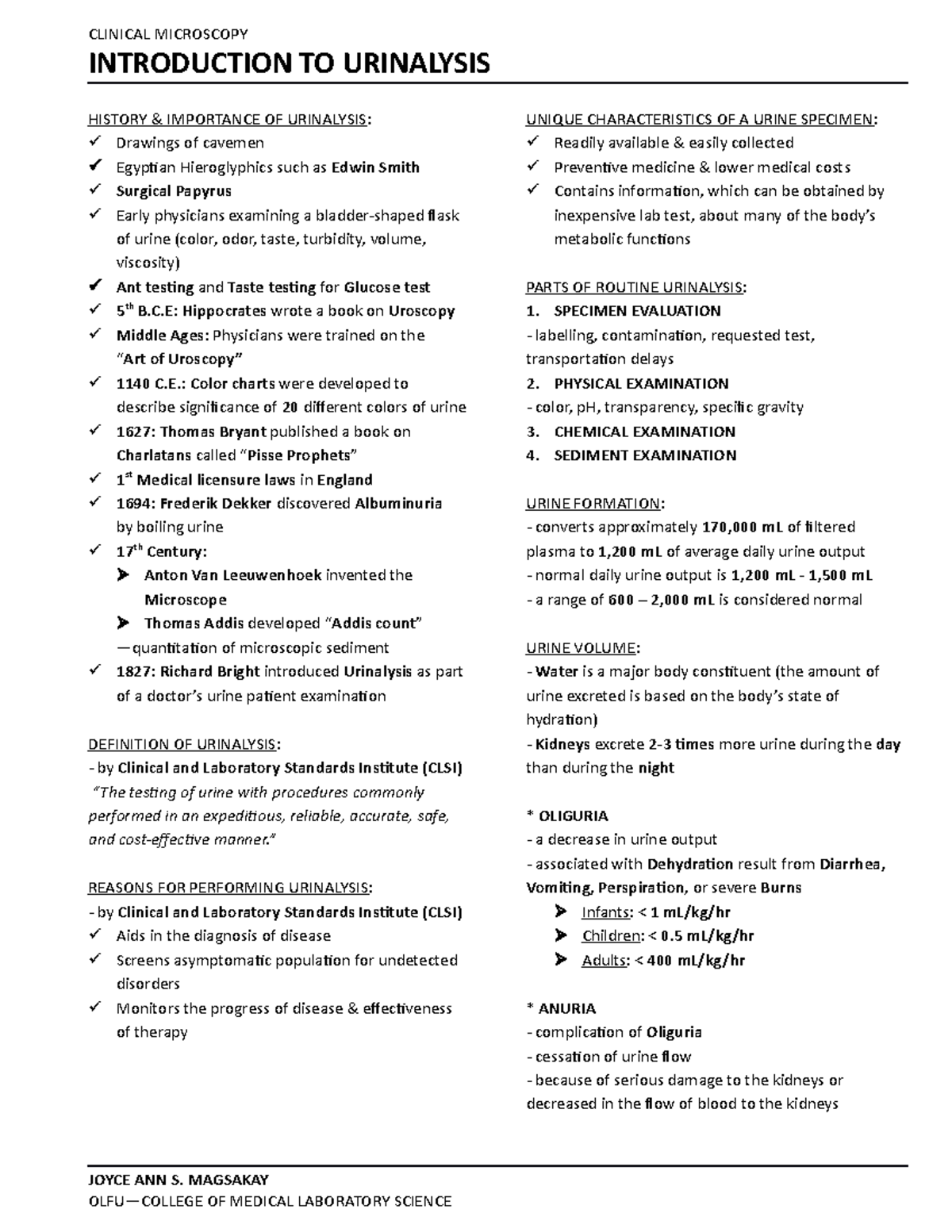 1. History of Urinalysis CLINICAL MICROSCOPY INTRODUCTION TO