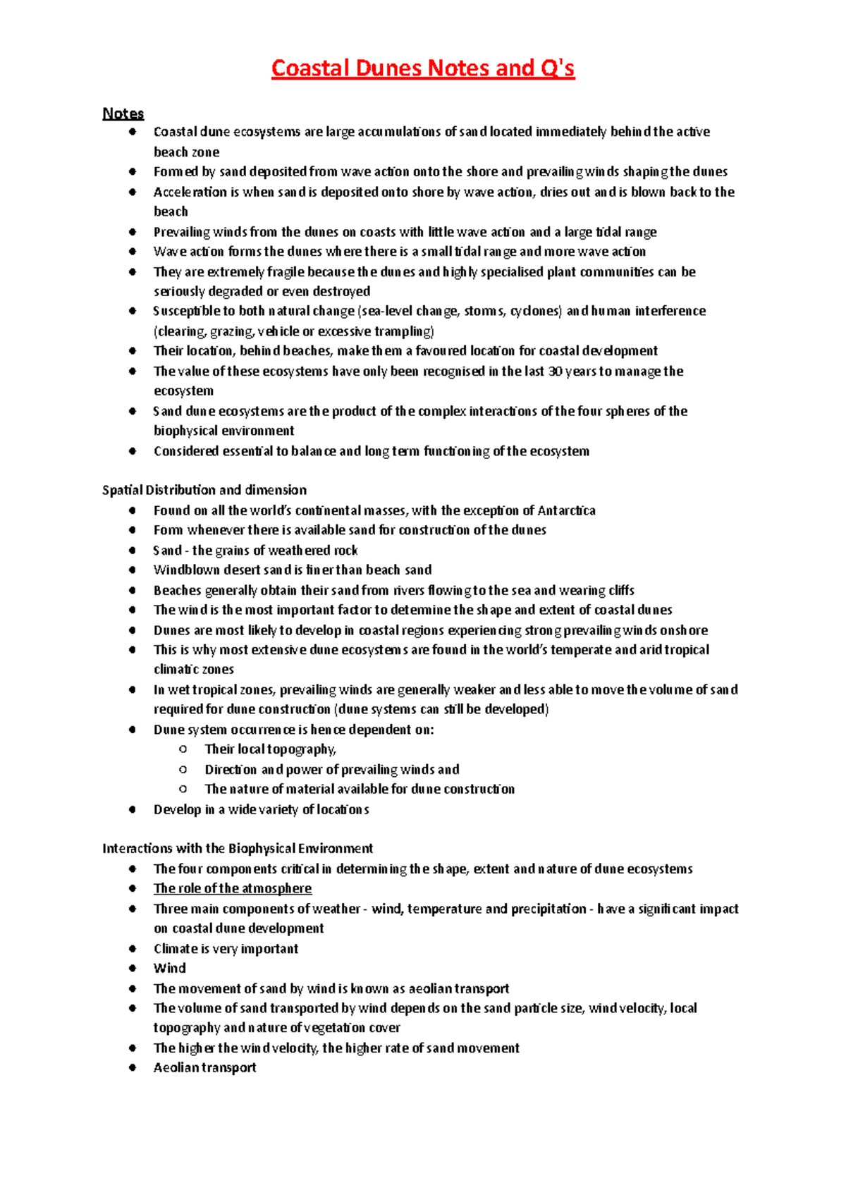 Coastal Dunes Notes and Q s - Notes Coastal dune ecosystems are large ...
