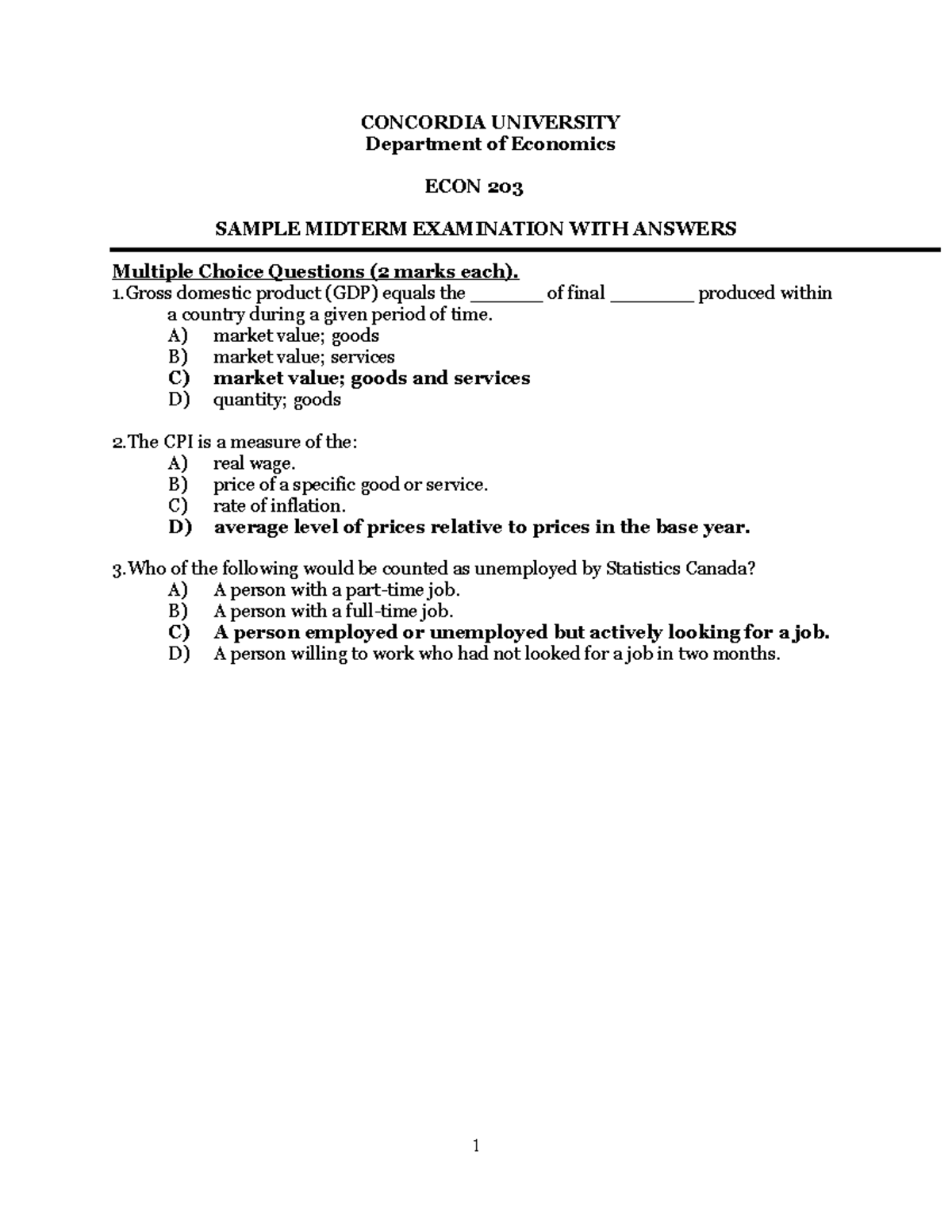 203-sample-midterm 2 - CONCORDIA UNIVERSITY Department Of Economics ...