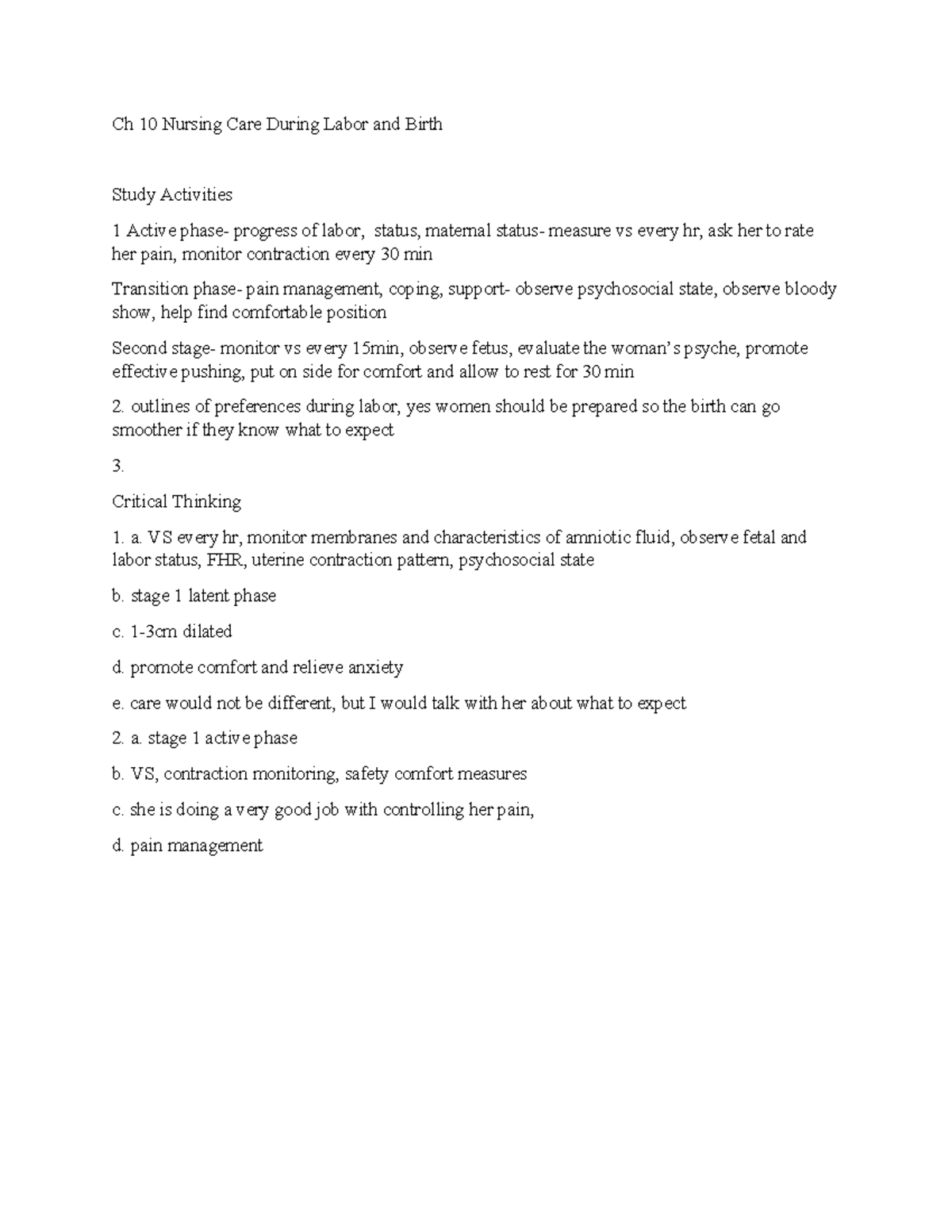CH10 ob nursing care during labor and irth - Ch 10 Nursing Care During ...