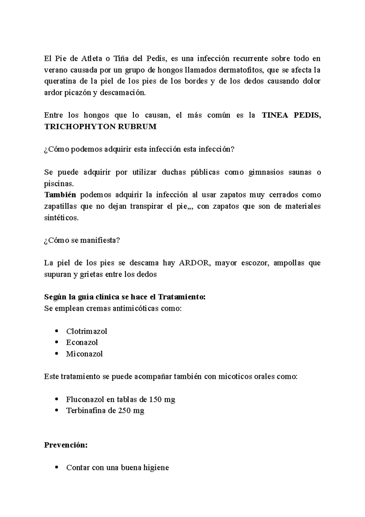 Consejería Farmacéutica sobre el Manejo y Prevención del Pie de Atleta