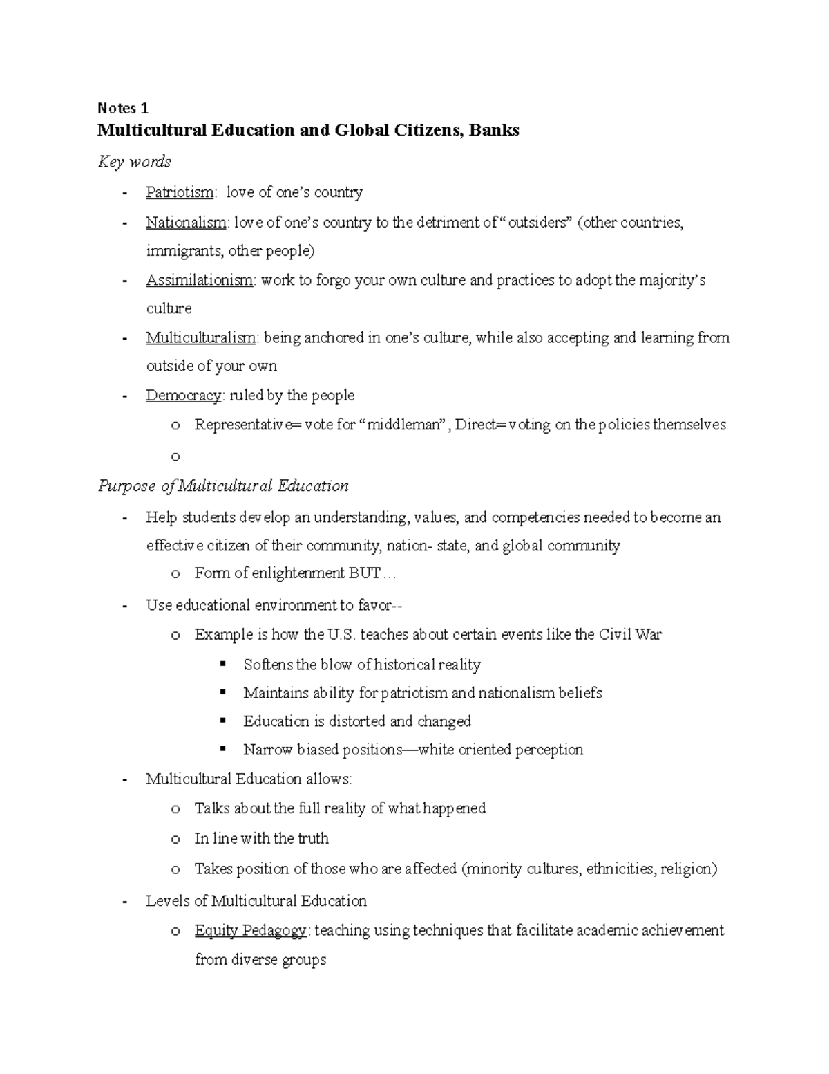 PSC 201 Class Notes Sept. 15 - Notes 1 Multicultural Education and ...