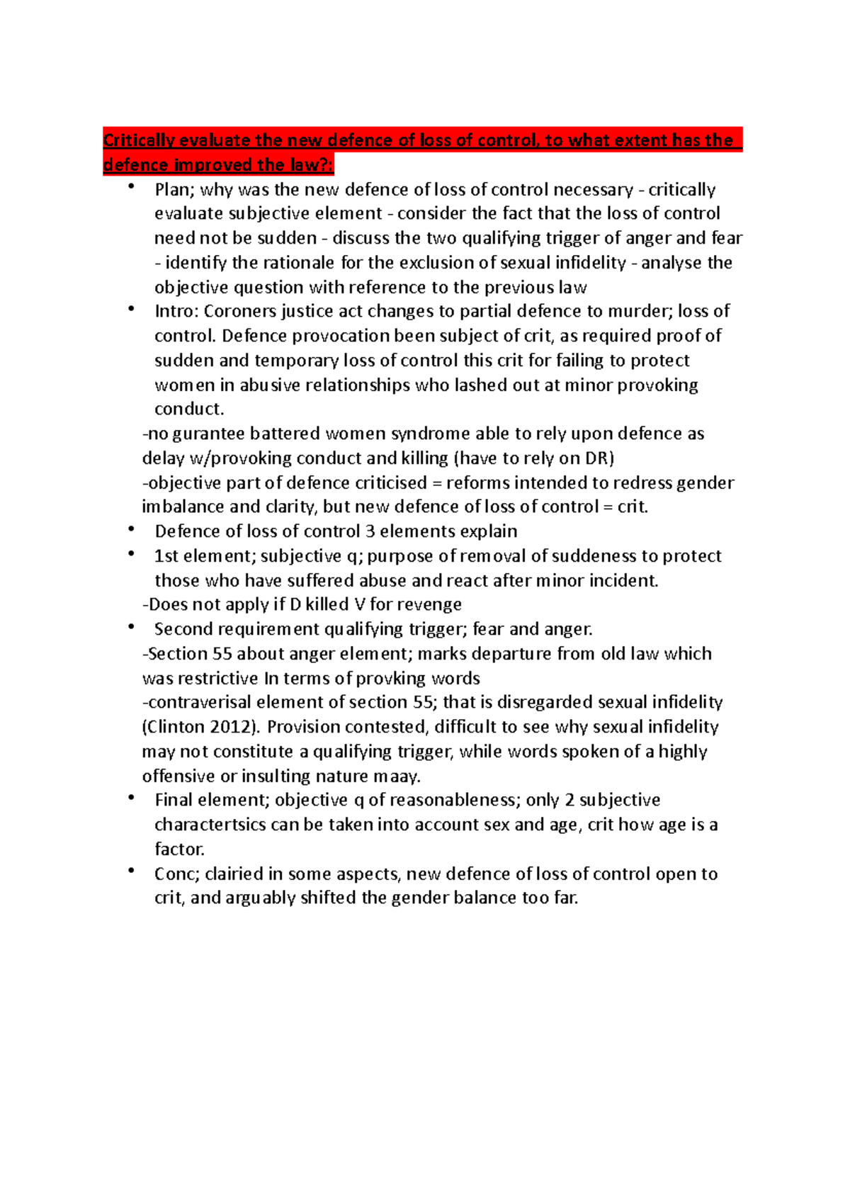 Studocu 6 - criminal law - Critically evaluate the new defence of loss ...