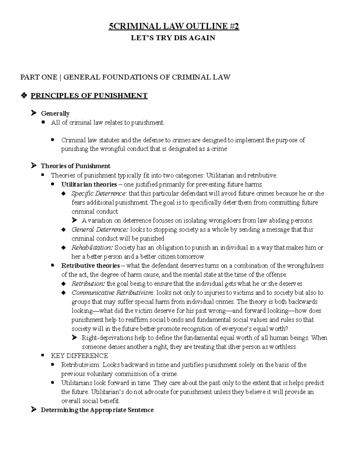 Criminal LAW Outline - 5CRIMINAL LAW OUTLINE LET’S TRY DIS AGAIN PART ...