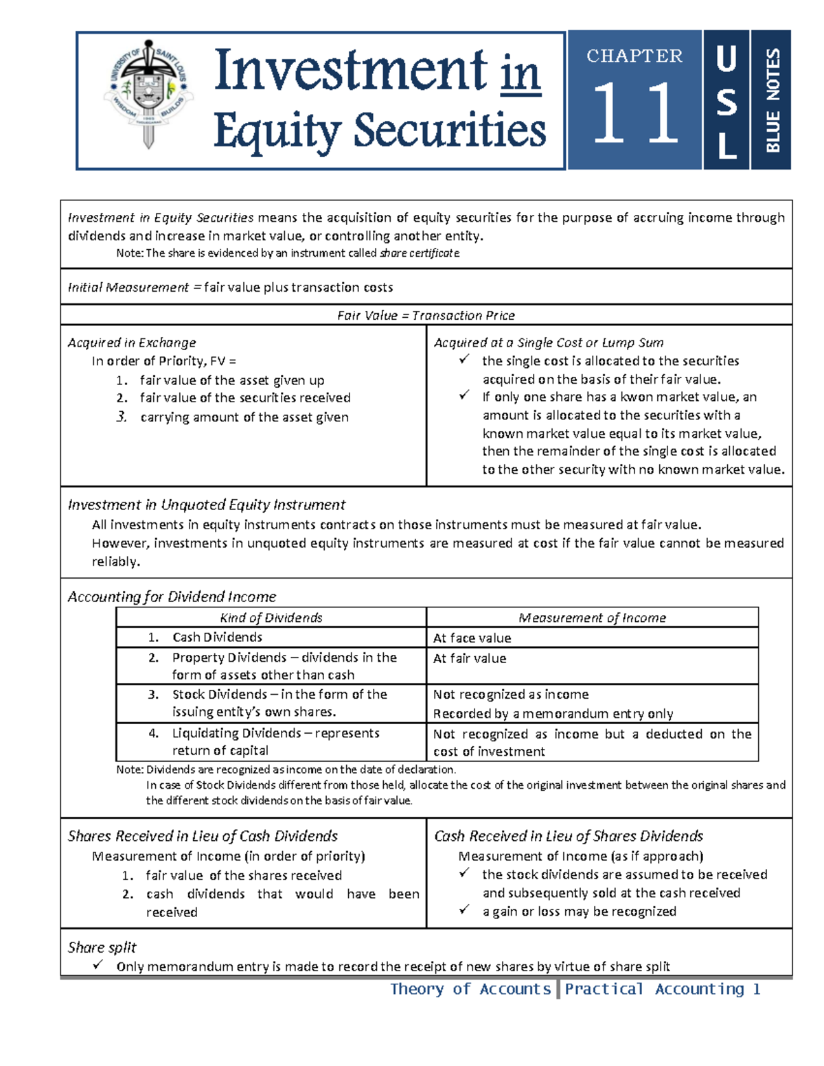 11 - Lecture notes in Equity securities - Theory of Accounts Practical ...