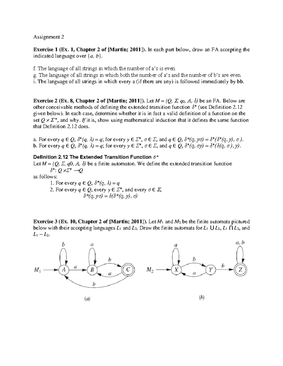 Assignment 2-G - finite automation - Assignment 2 Exercise 1 (Ex. 1 ...