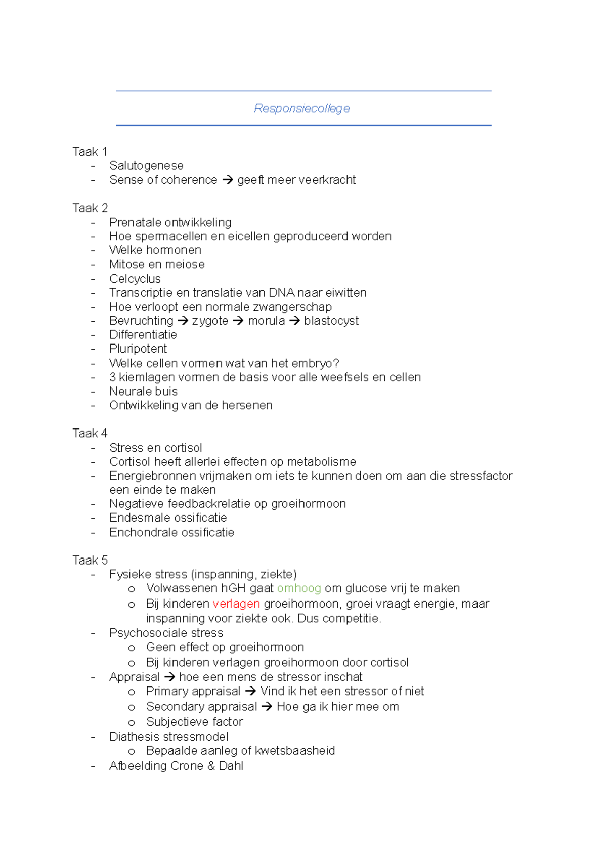 Responsiecollege - Responsiecollege Taak 1 - Salutogenese - Sense Of ...