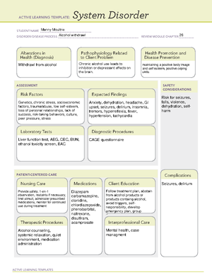 Anxiety System Disorder ATI Template - ACTIVE LEARNING TEMPLATES System ...